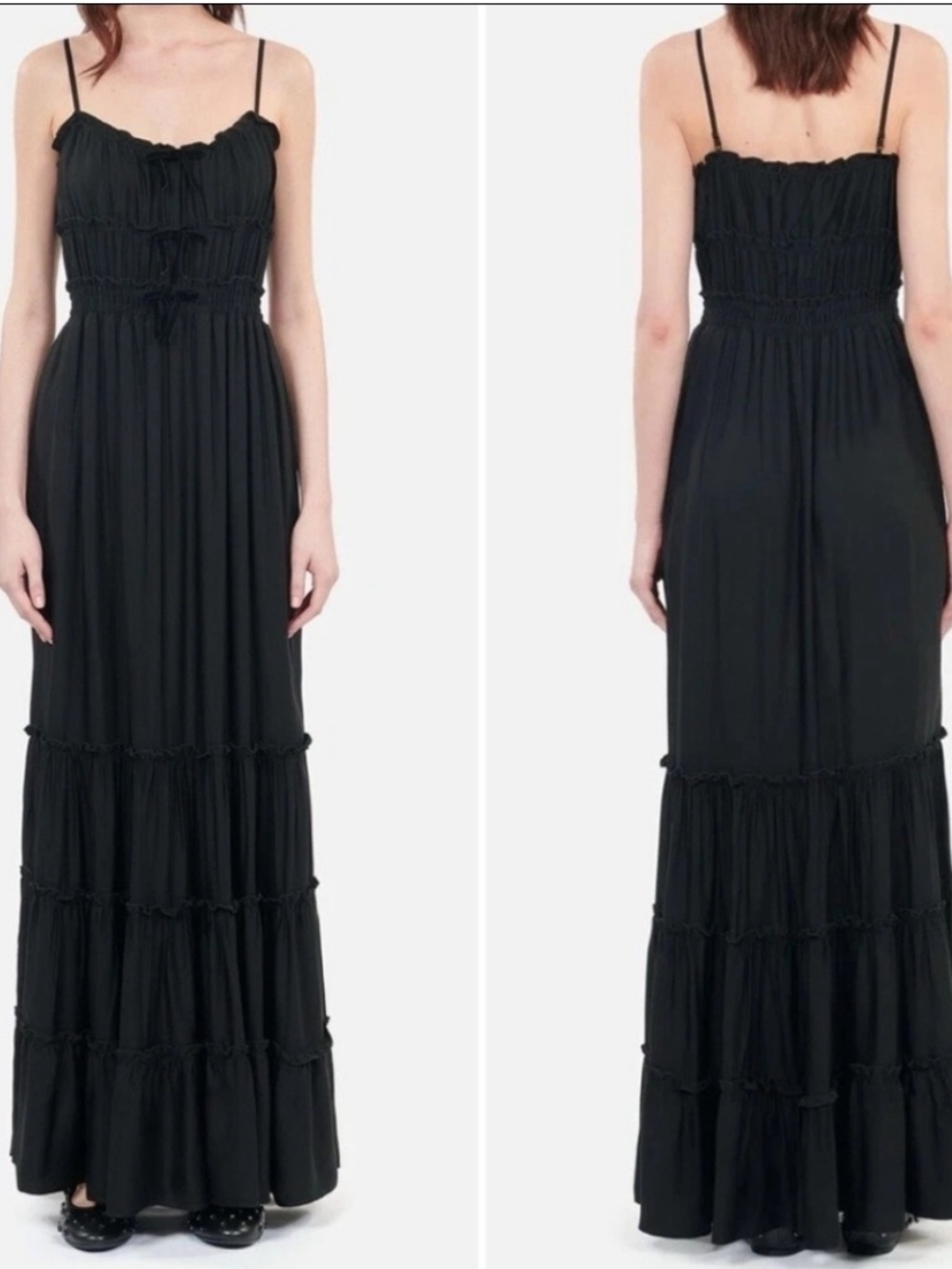 The Kooples Shirred Velvet Bow Long Maxi Dress NWT Size FR 0, US XS - Picture 5 of 9